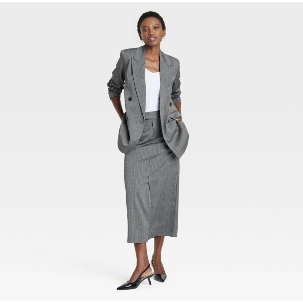 A New Day Women's Double Breasted Blazer Gray Pinstriped Size XXL NWT